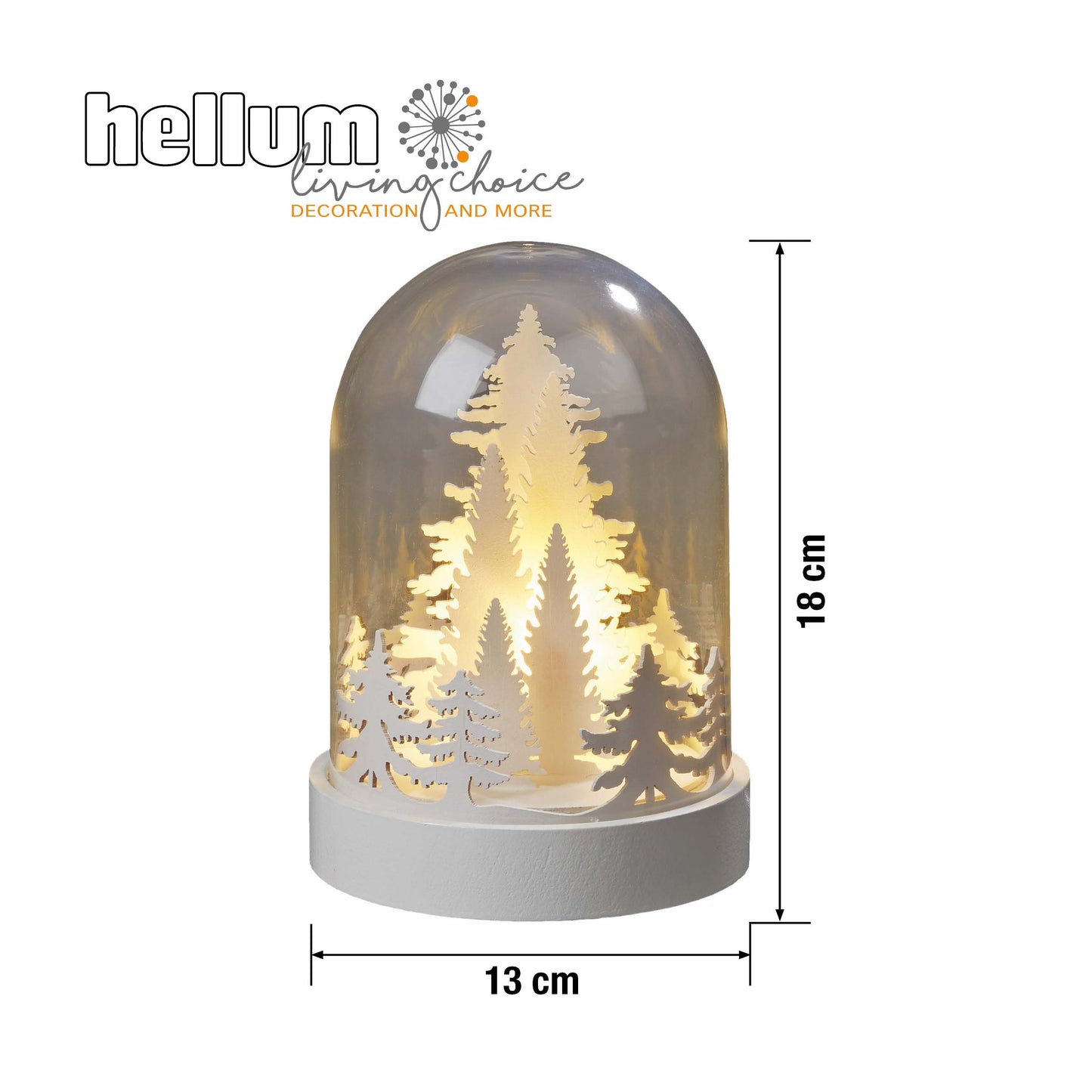 LED-Glocke mit weißen Tannenbäumen, 3 LEDs ww, batteriebetrieben