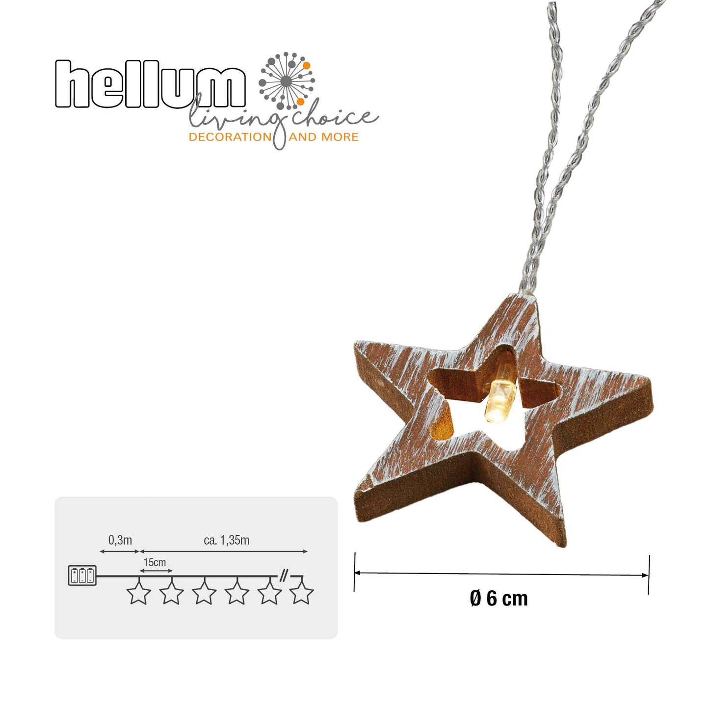 LED-Lichterkette mit Holzsternen, 10 LEDs ww, batteriebetrieben