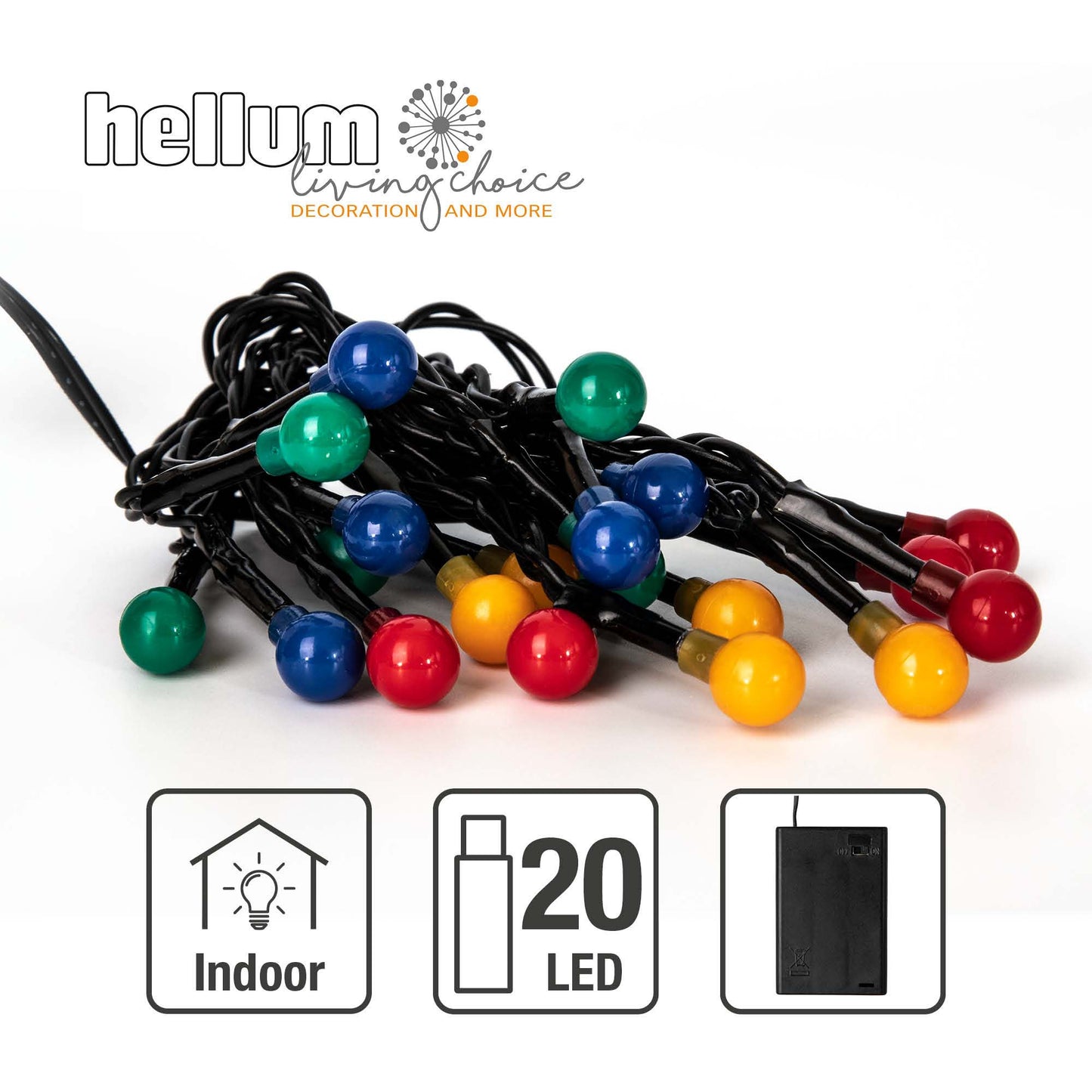 LED-Lichterkette mit Perlen, 20 LEDs multicolor, mit Timer, für innen, batteriebetrieben