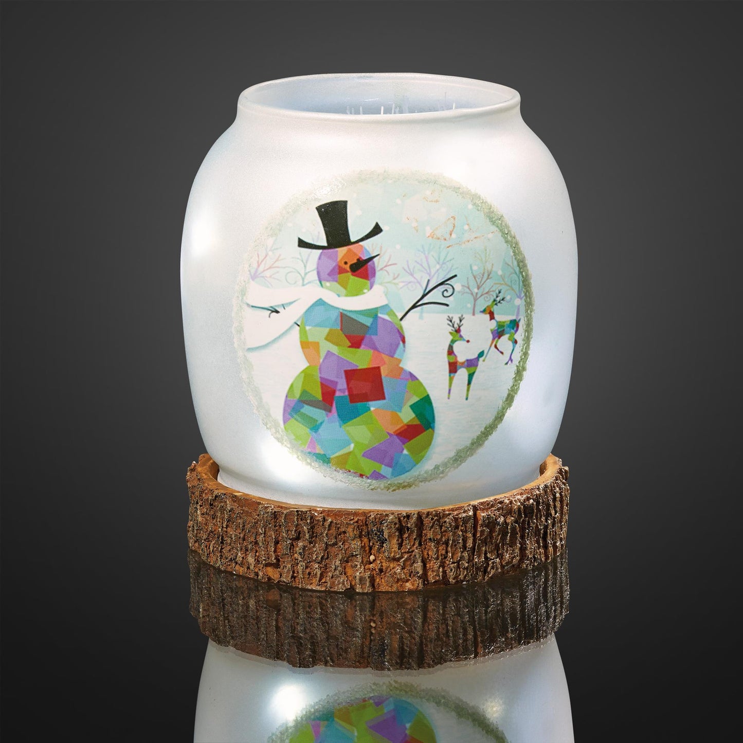 LED-Glasvase oval “ Schneemann“, 10 LEDs, batteriebetrieben