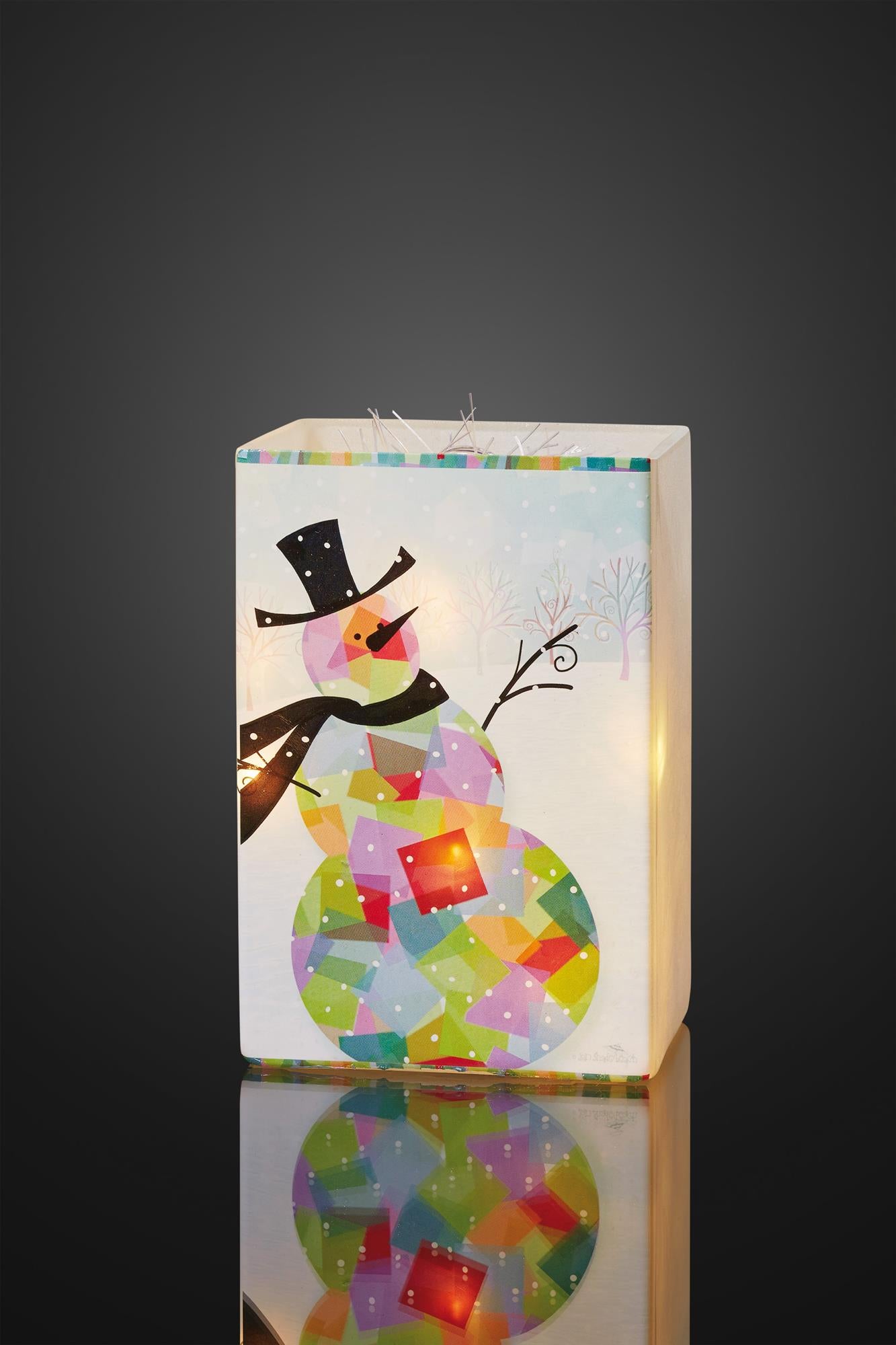 LED-Glasvase, Quader “ Schneemann“, 10 LEDs