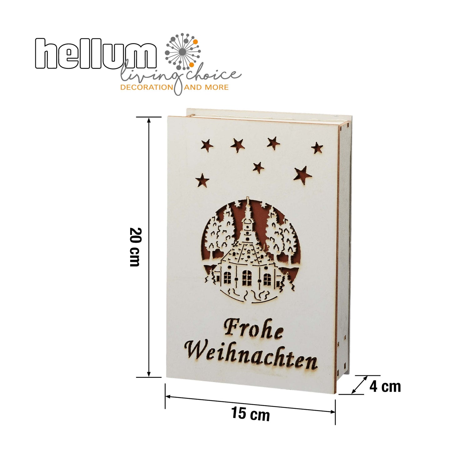 LED-Holzbuch mit Engeln und Musik, 1 LED ww, batteriebetrieben