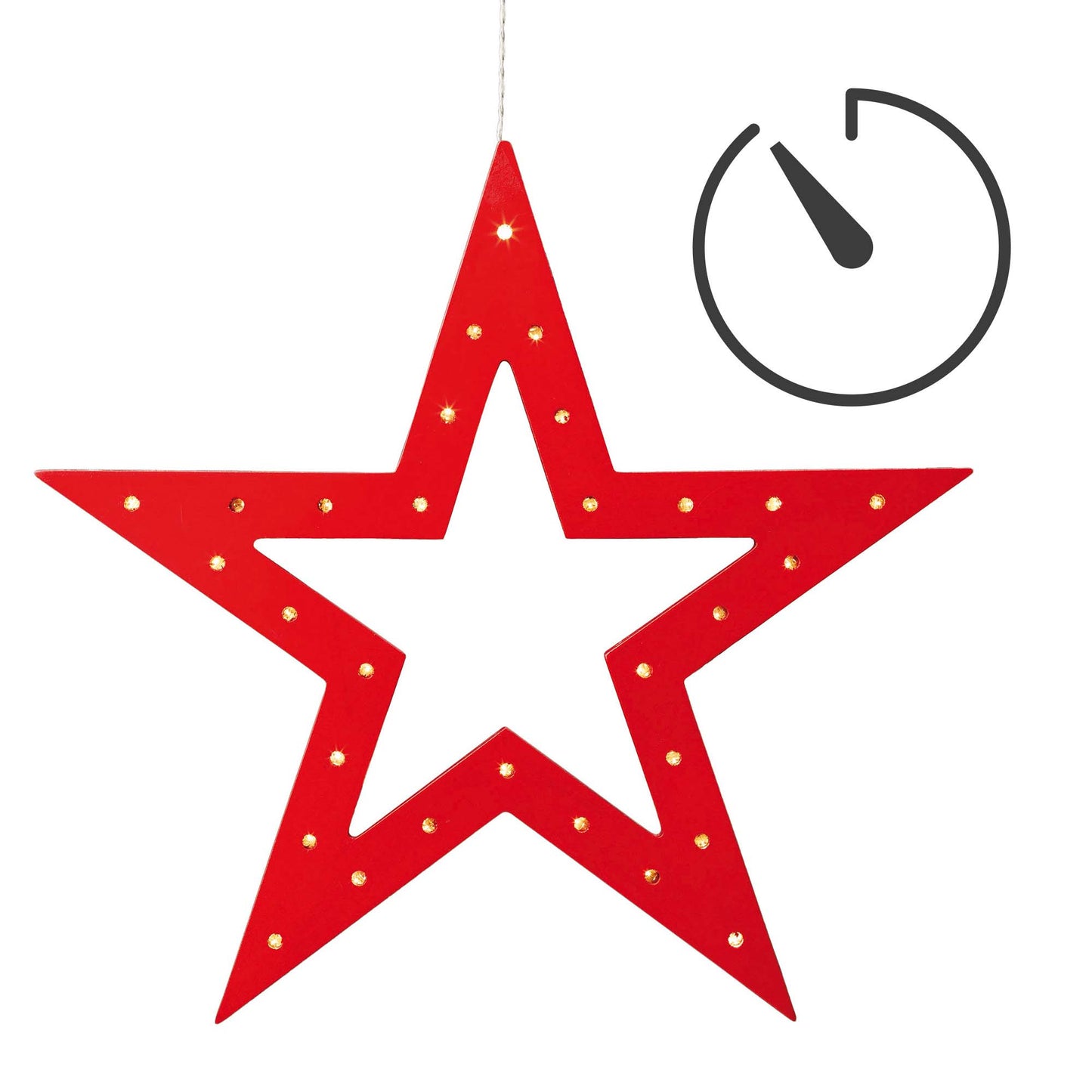 LED-Holzstern rot, 30 LEDs ww, batteriebetrieben