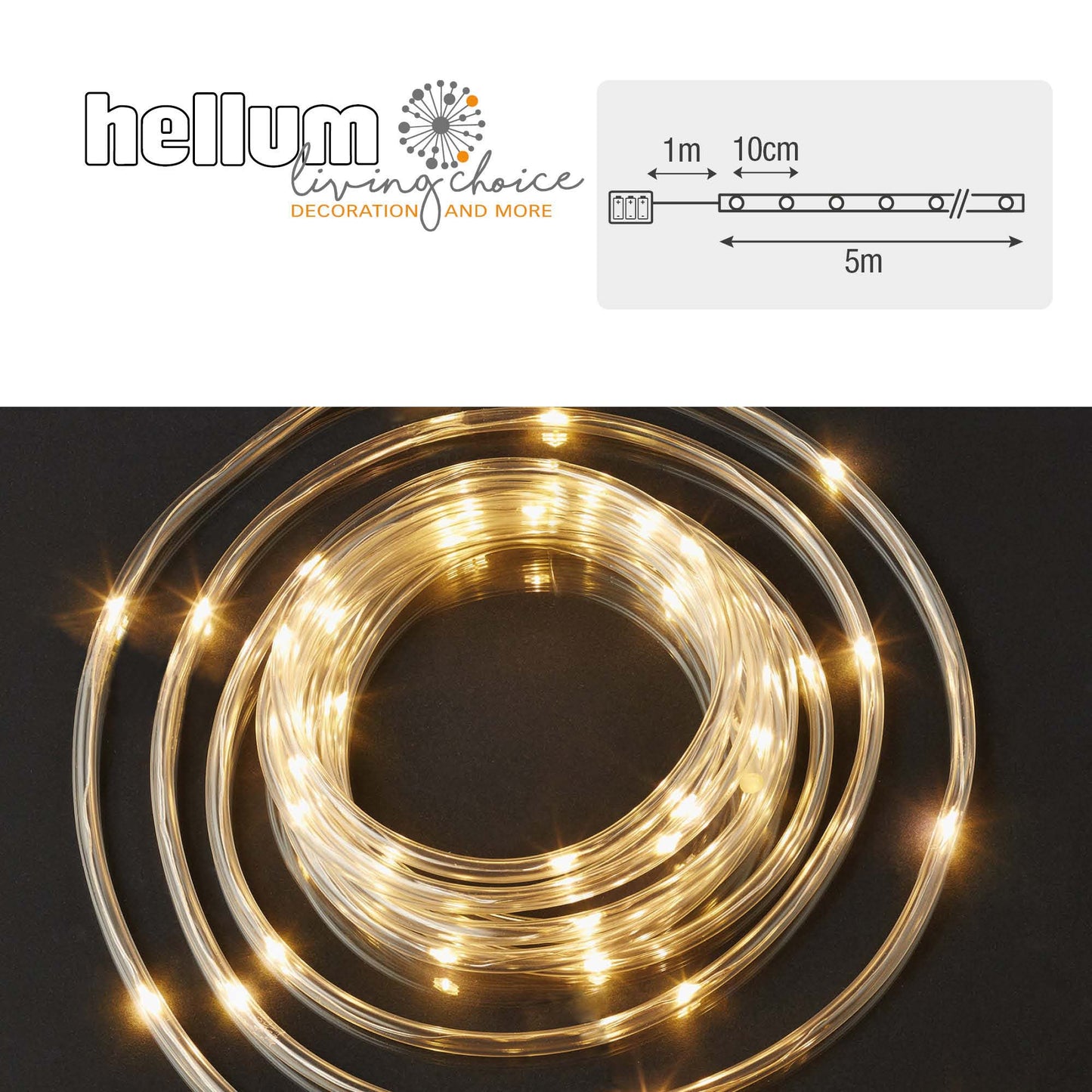 LED-Tubelight transparent, 50 LEDs ww, mit Timer, batteriebetrieben