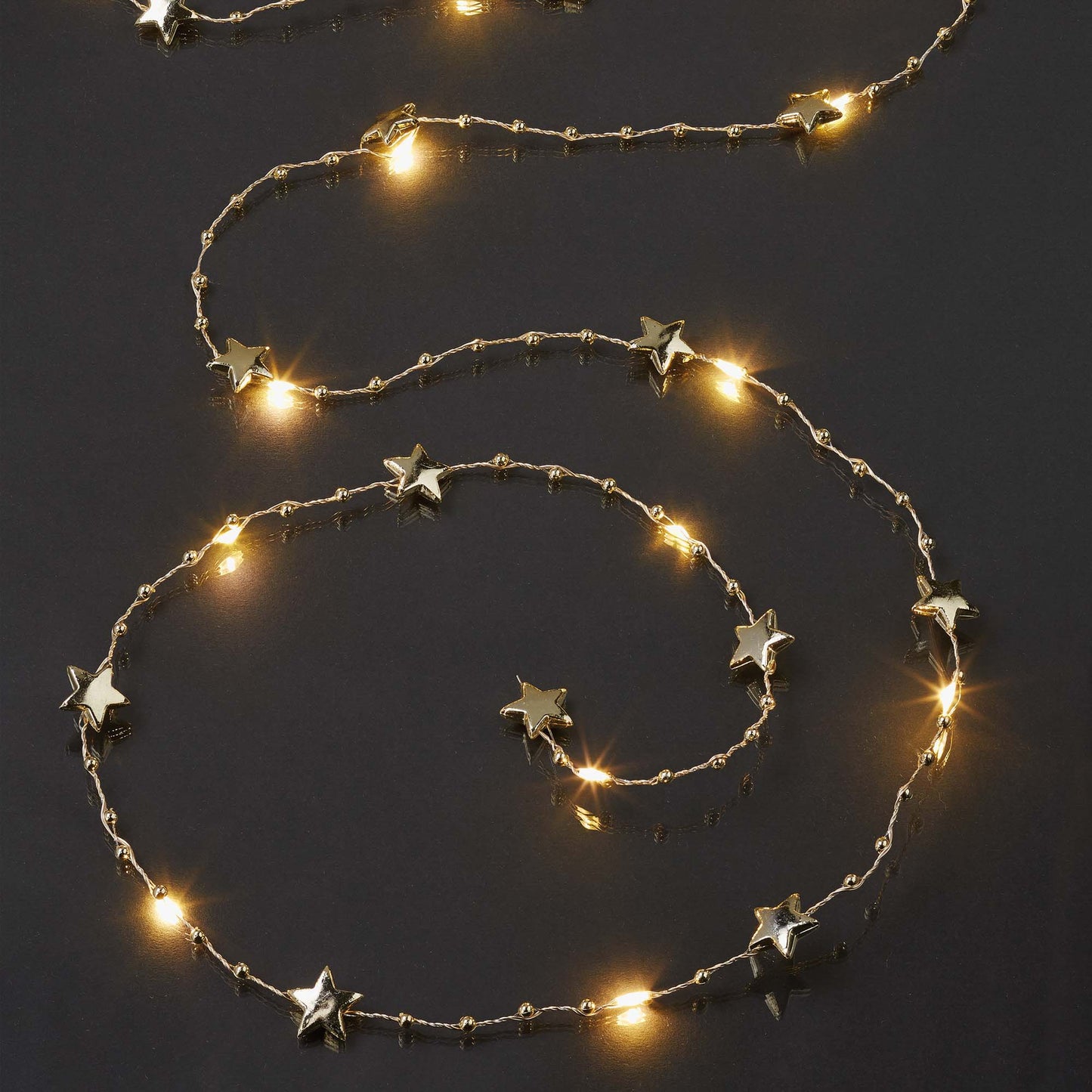 LED-Kupferkabel-Kette mit Sternen, 20 LEDs ww, batteriebetrieben
