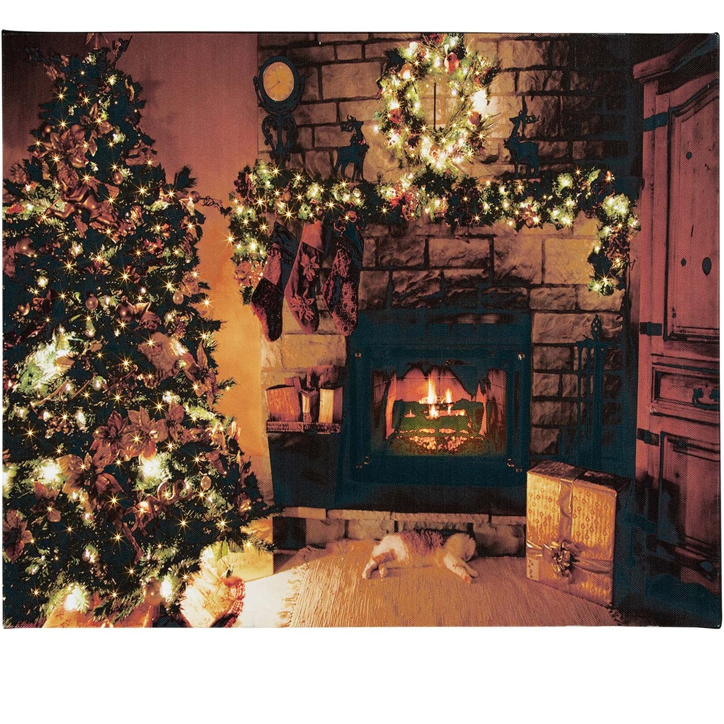 LED-Bild mit Fiberoptik, "Kaminatmosphäre", mit Timer, batteriebetrieben