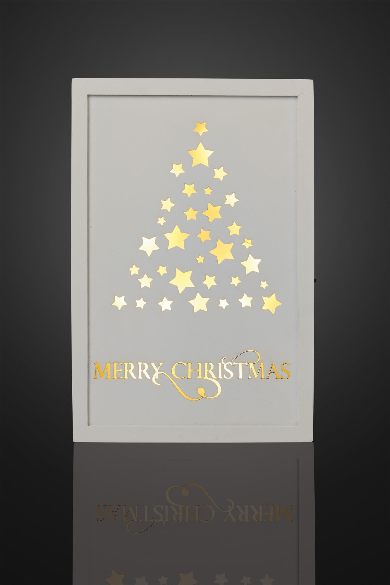 LED-Bild, Tannenbaum und "Merry Christmas", mit Timer, batteriebetrieben