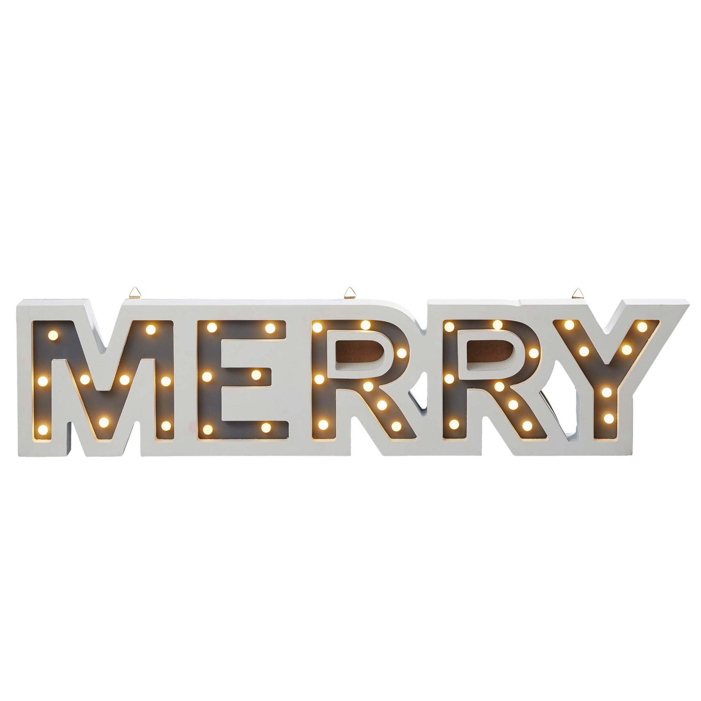 LED-Schrift "Merry", 37 LEDs, ww, mit Timer, batteriebetrieben