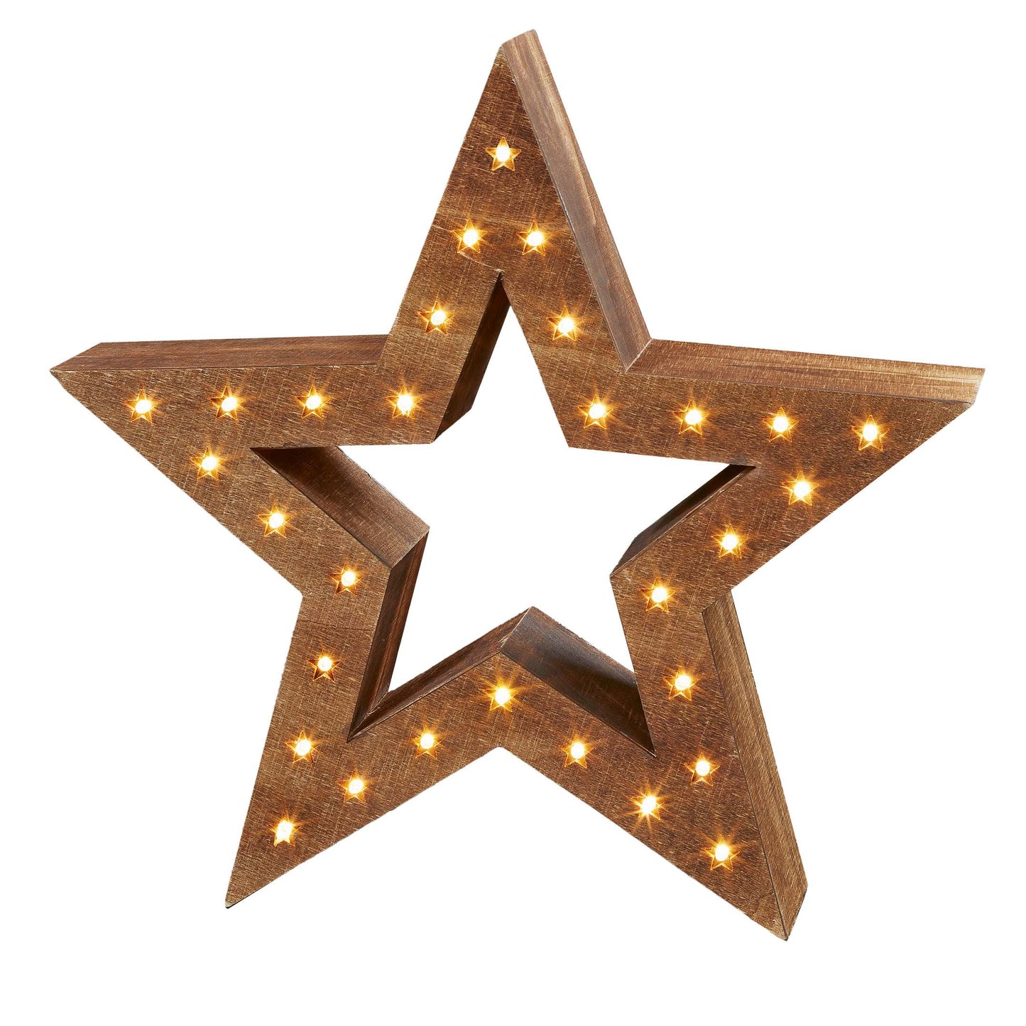 LED-Holzstern, naturfarben, DIA 35cm, 30 LEDs ww, mit Timer, batteriebetrieben