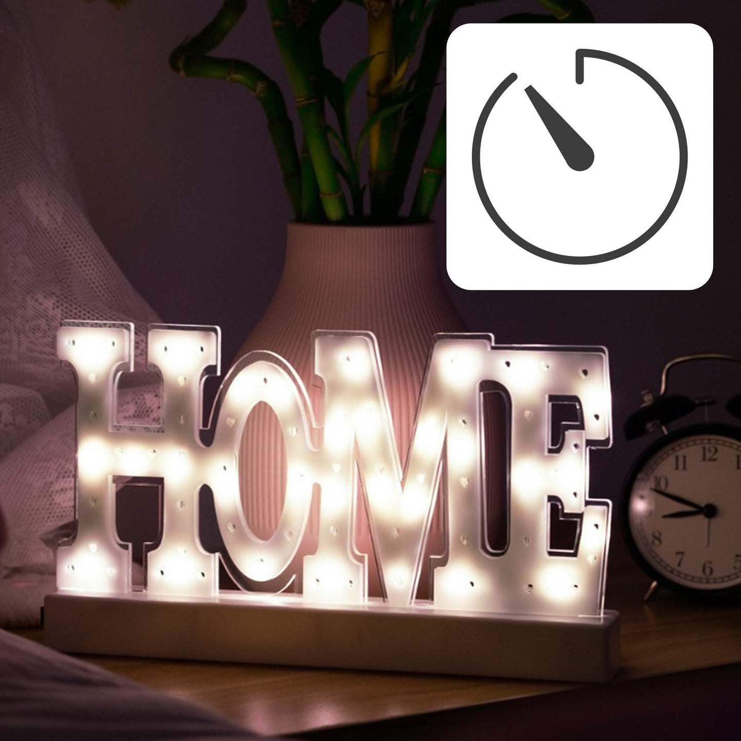 LED-Deko-Schrift „HOME“, weiß, 30 LEDs, batteriebetrieben