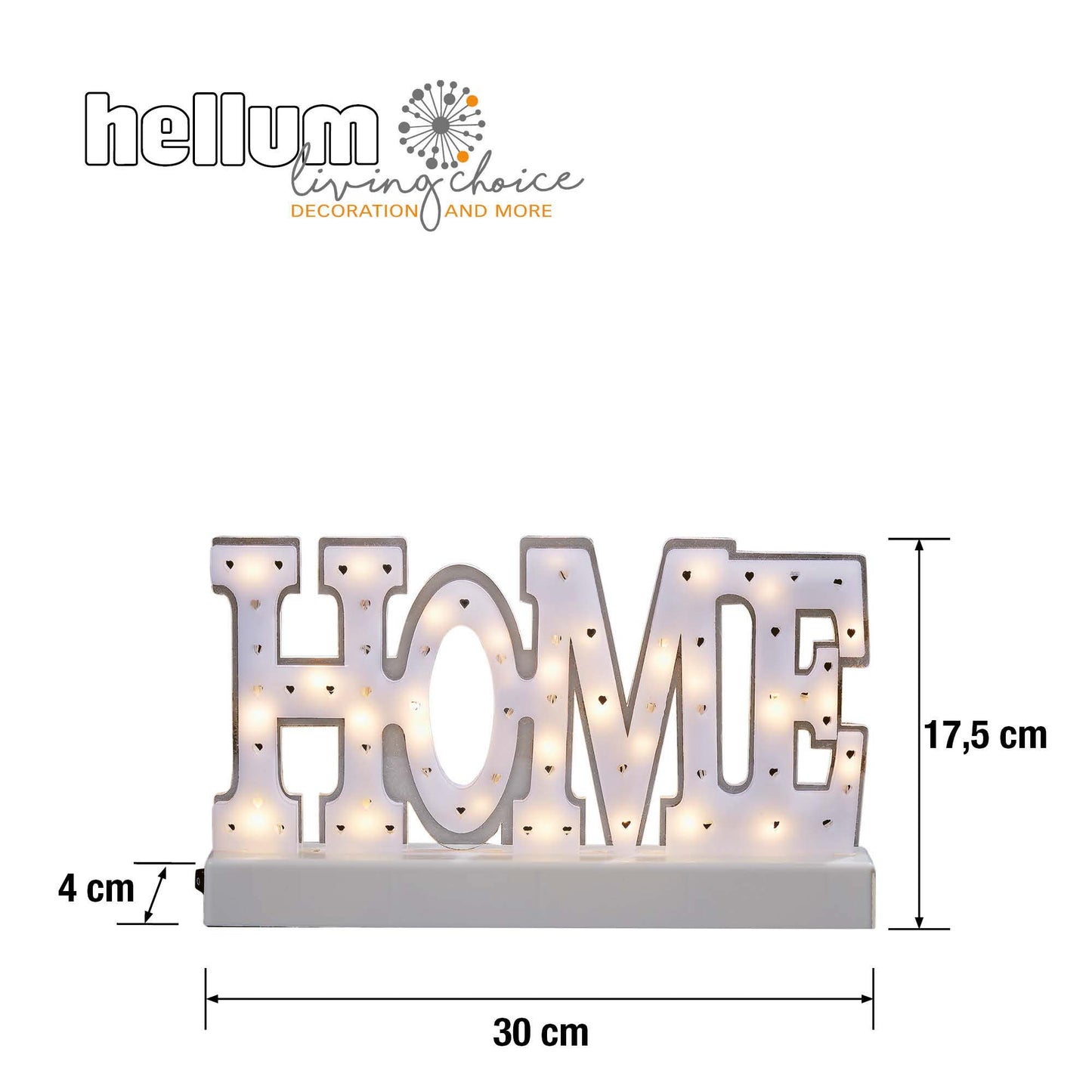 LED-Deko-Schrift „HOME“, weiß, 30 LEDs, batteriebetrieben