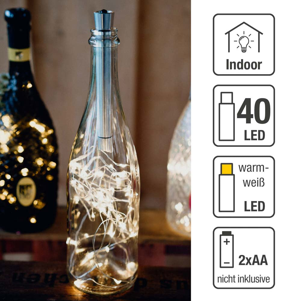 40-tlg. LED-Flaschen-Lichterkette, warm-weiß, batteriebetrieben