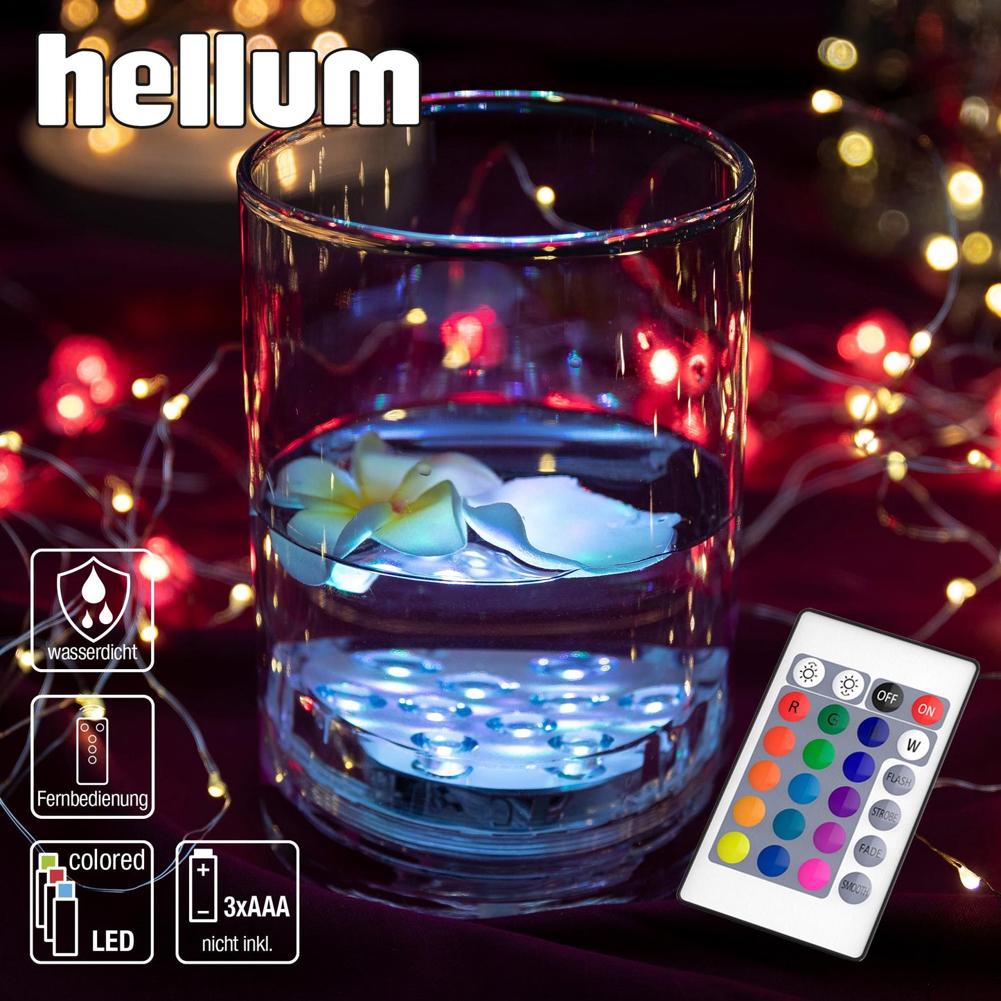 LED-Unterwasser-Deko-Beleuchtung, 10 RGB-LEDs, Fernbedienung, batteriebetrieben