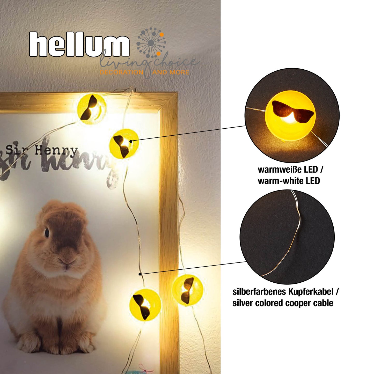 LED-Lichterkette mit Tauperlen und "Cool" Emoticon, 10 LEDs, batteriebetrieben