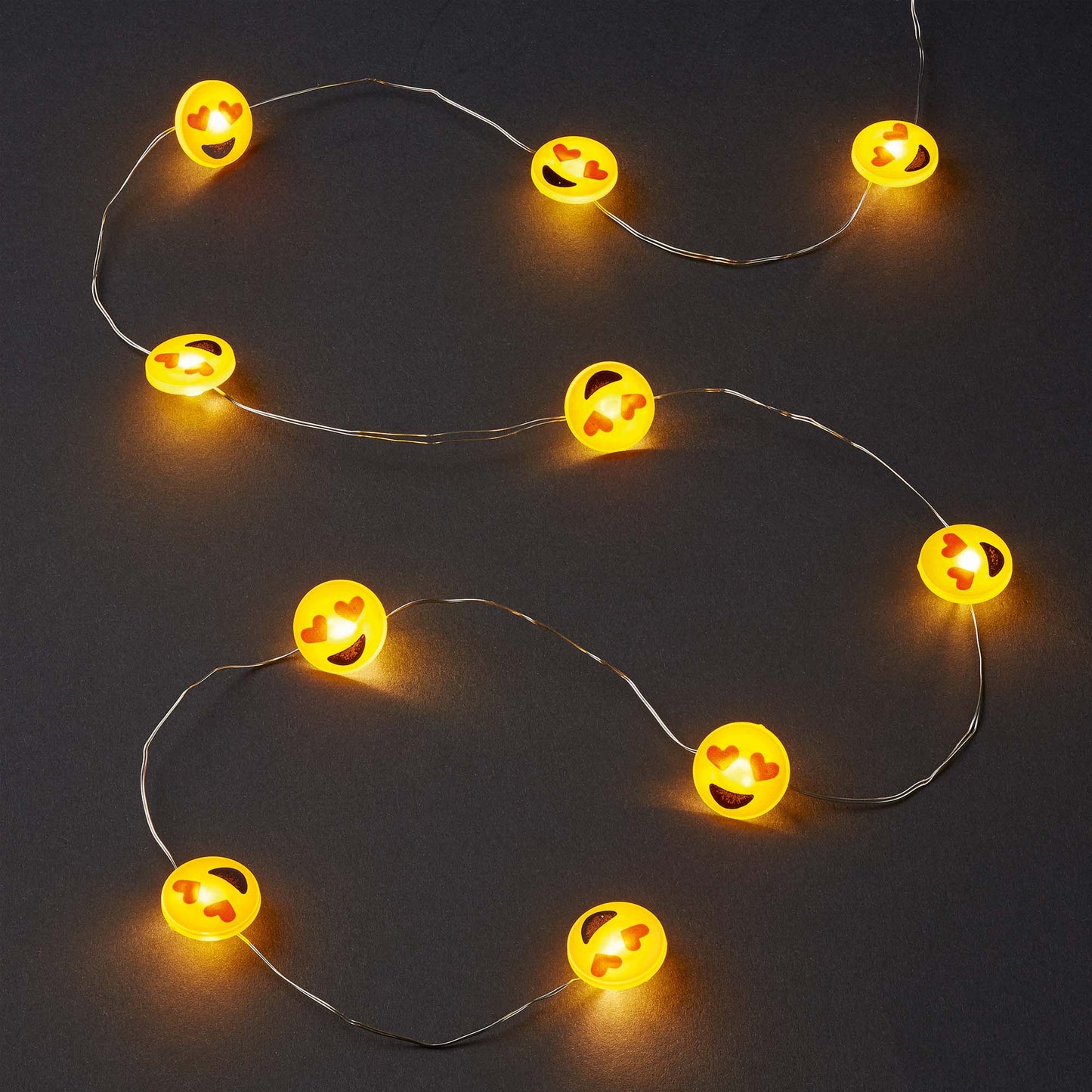 LED-Lichterkette mit Tauperlen und "Happy" Emoticon, 10 LEDs, batteriebetrieben