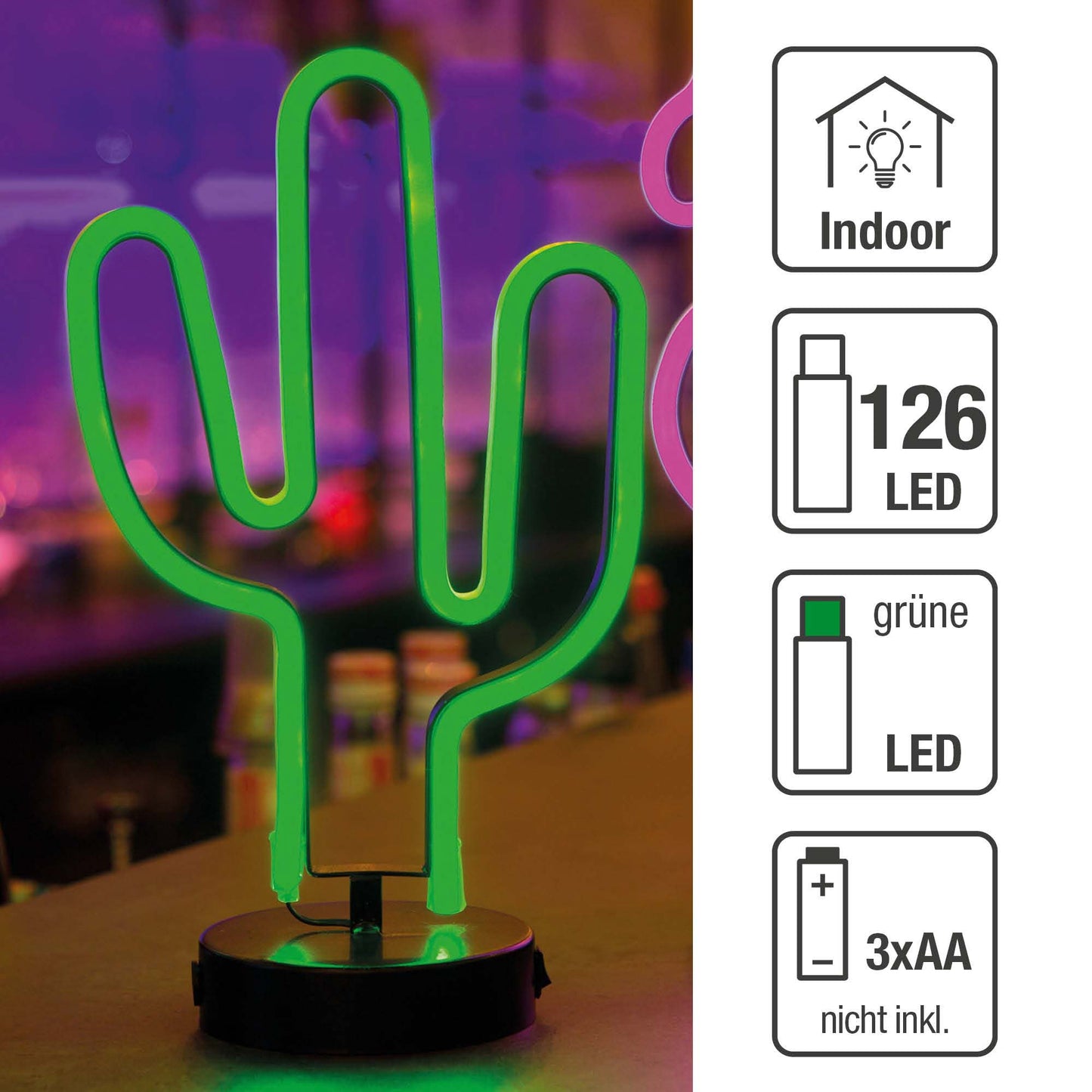 LED-Kaktus, grün, Höhe: 30 cm,, batteriebetrieben