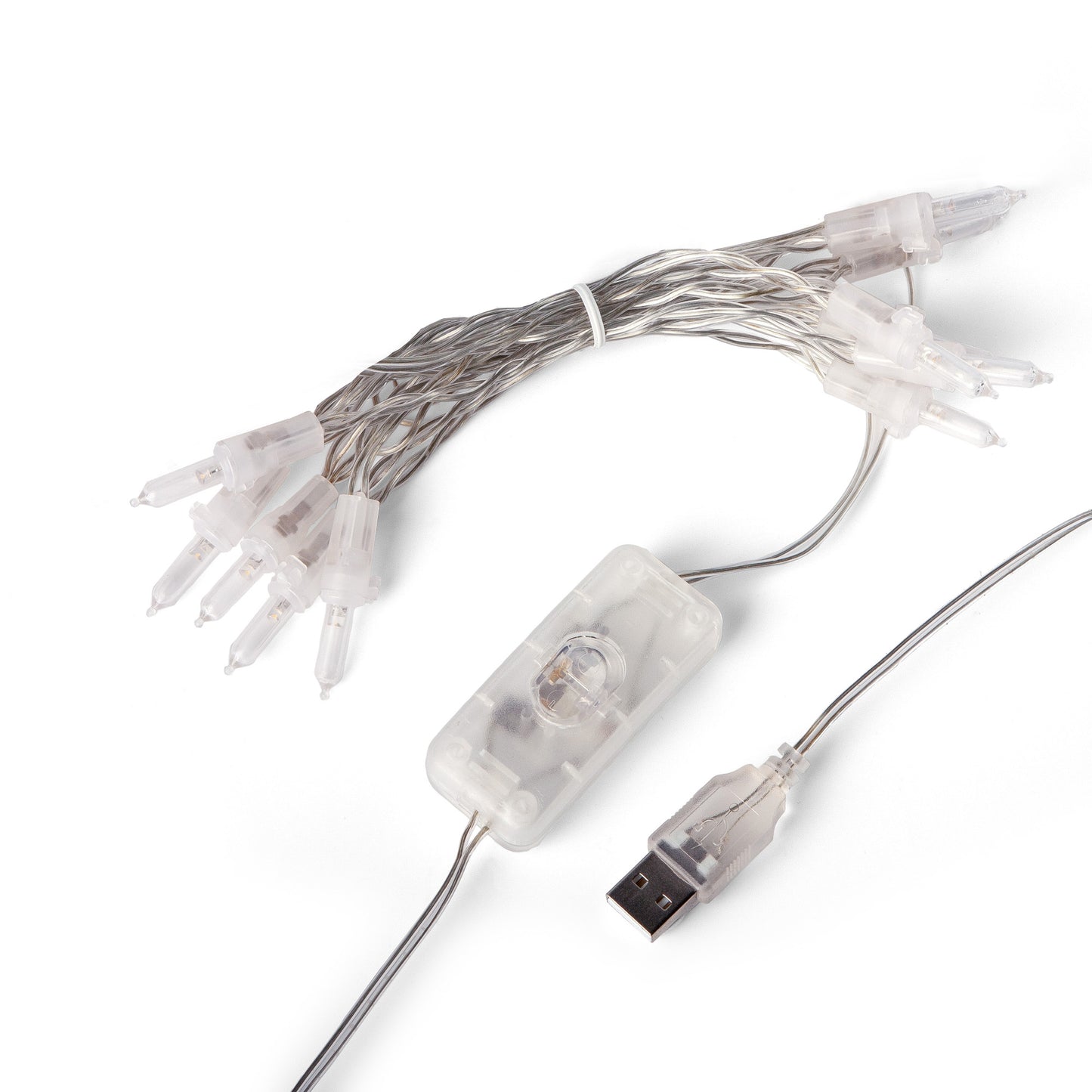 10-tlg. LED-Lichterkette, warm-weiß, transparentes Kabel, USB -Anschluss