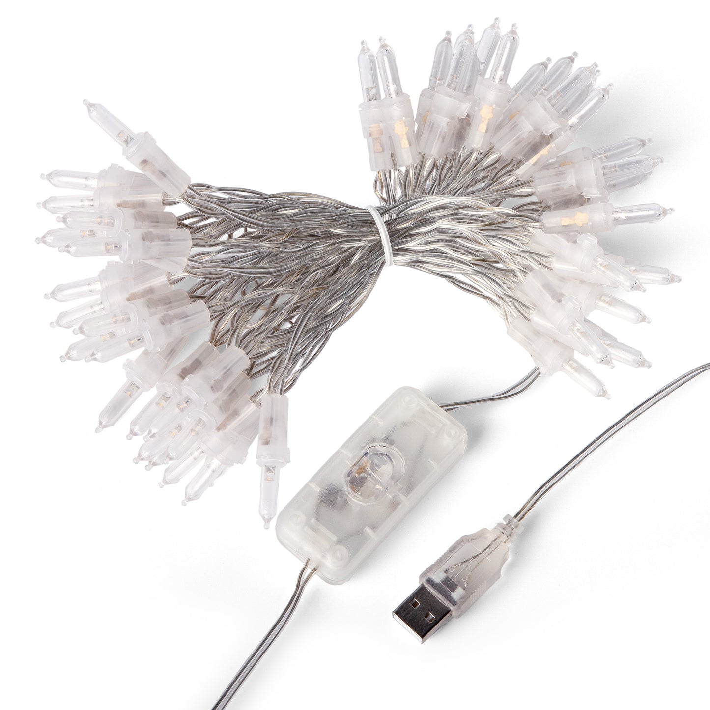 50-tlg. LED-Lichterkette, warm-weiß, transparentes Kabel, USB -Anschluss