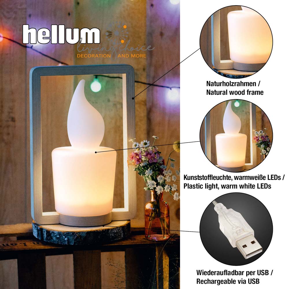LED Tischlampe Holz Leuchte warmweiß für außen dimmbar 23x35cm Deko Party 523522