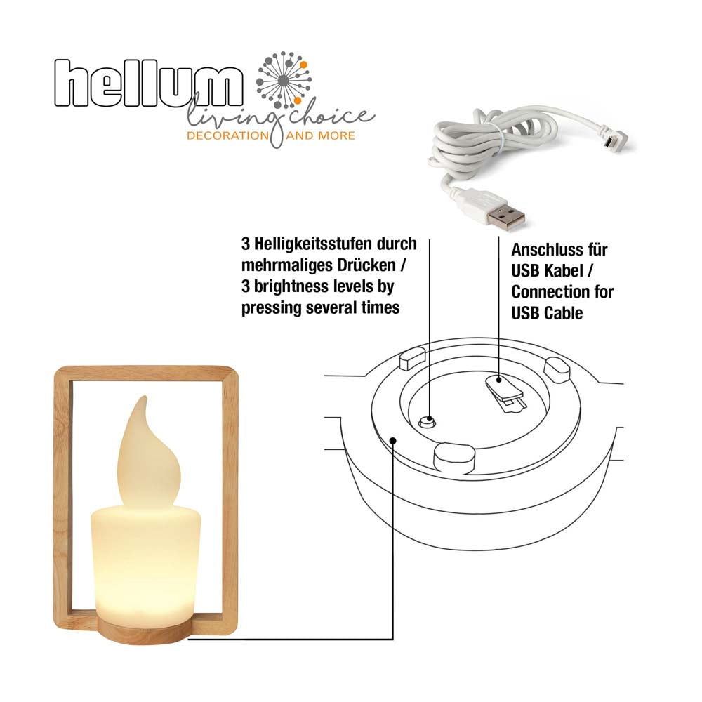 LED-Holzlampe "Symphony" mit USB-Ladekabel, LED ww