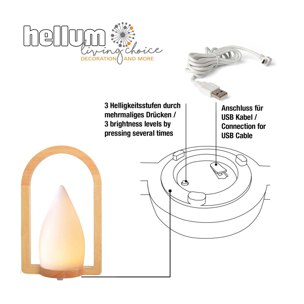 LED Tischlampe Holz Leuchte warmweiß für außen dimmbar 20x32,5cm Deko Party 523553