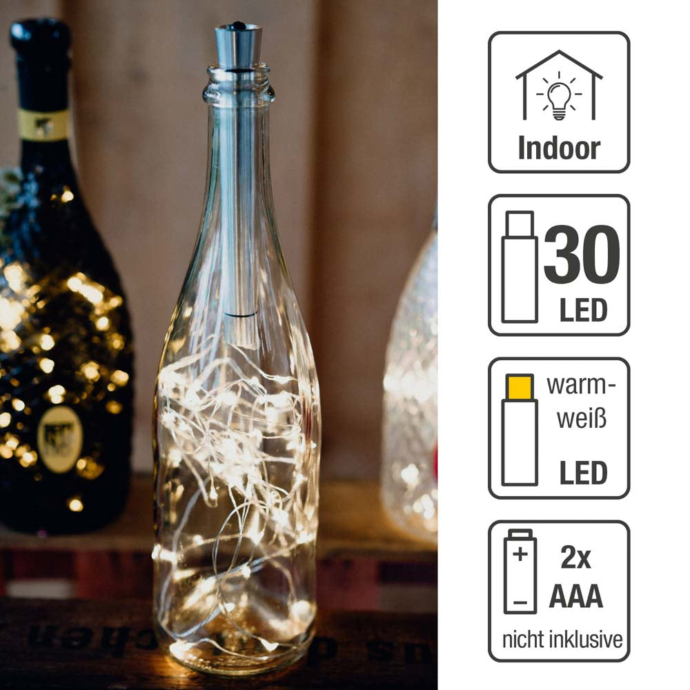 30-tlg. LED-Flaschen-Lichterkette, warm-weiß, batteriebetrieben