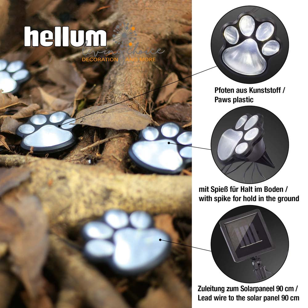 Solar Pfoten für außen, 4x Pfoten in warmweiß 9x9cm, mit Erdspießen, Grabschmuck