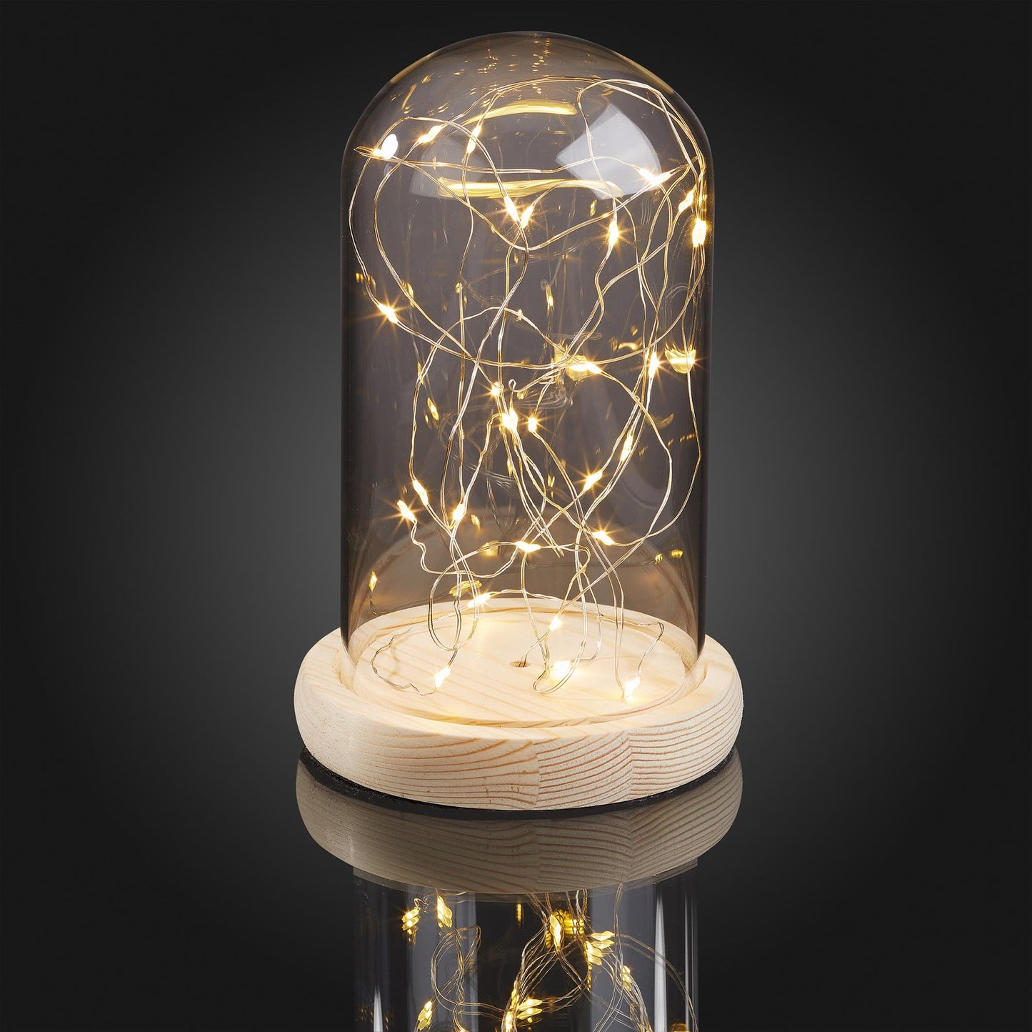 LED-Glas-Glocke (abnehmbar für eigene Dekorationsideen), mit 6h Timer, batteriebetrieben