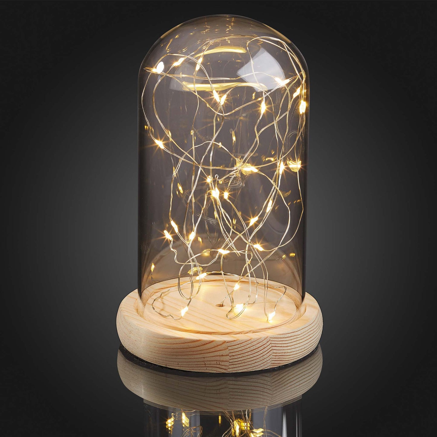 LED-Glas-Glocke (abnehmbar für eigene Dekorationsideen), mit 6h Timer, batteriebetrieben