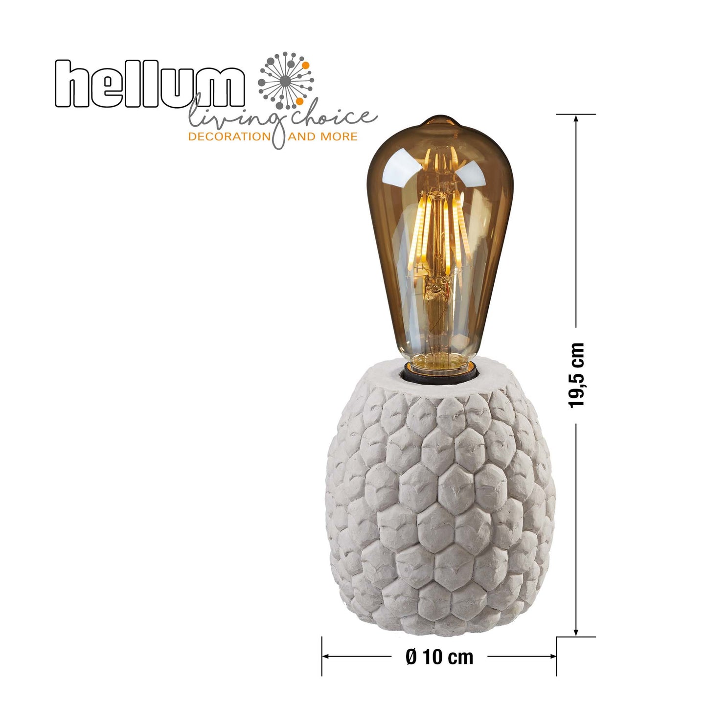 Tisch-Lampe "Ananas" mit Zement-Sockel, LED-Filament-Lampe, batteriebetrieben