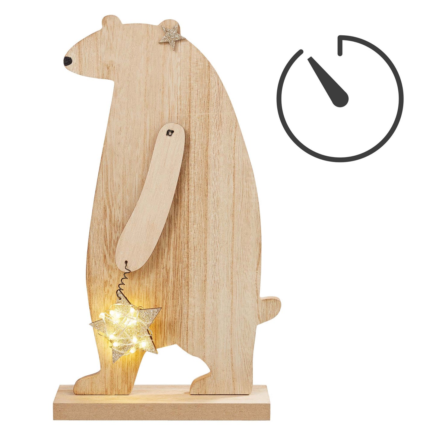 LED-Holz-Bär mit Stern, 5 LEDs ww, mit Timer, H: 36 cm, batteriebetrieben