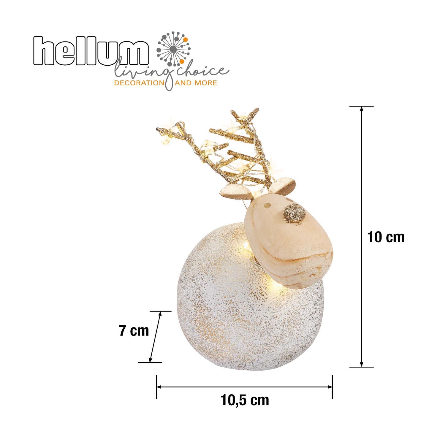 LED-Dekofigur "Beton-Rentier", 10x7 cm, 10 LEDs ww, batteriebetrieben
