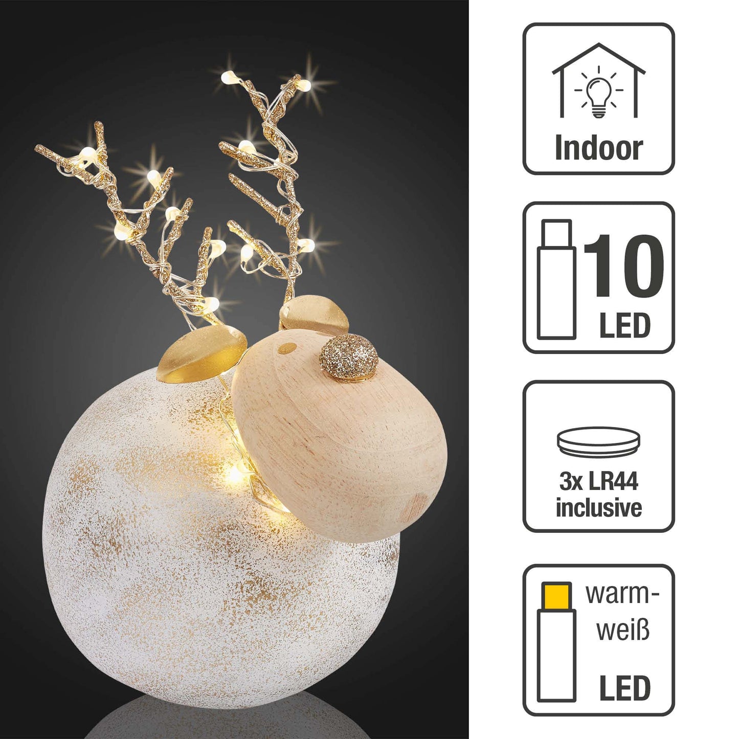 LED-Dekofigur "Beton-Rentier", 12x10cm, 10 LEDs ww, batteriebetrieben