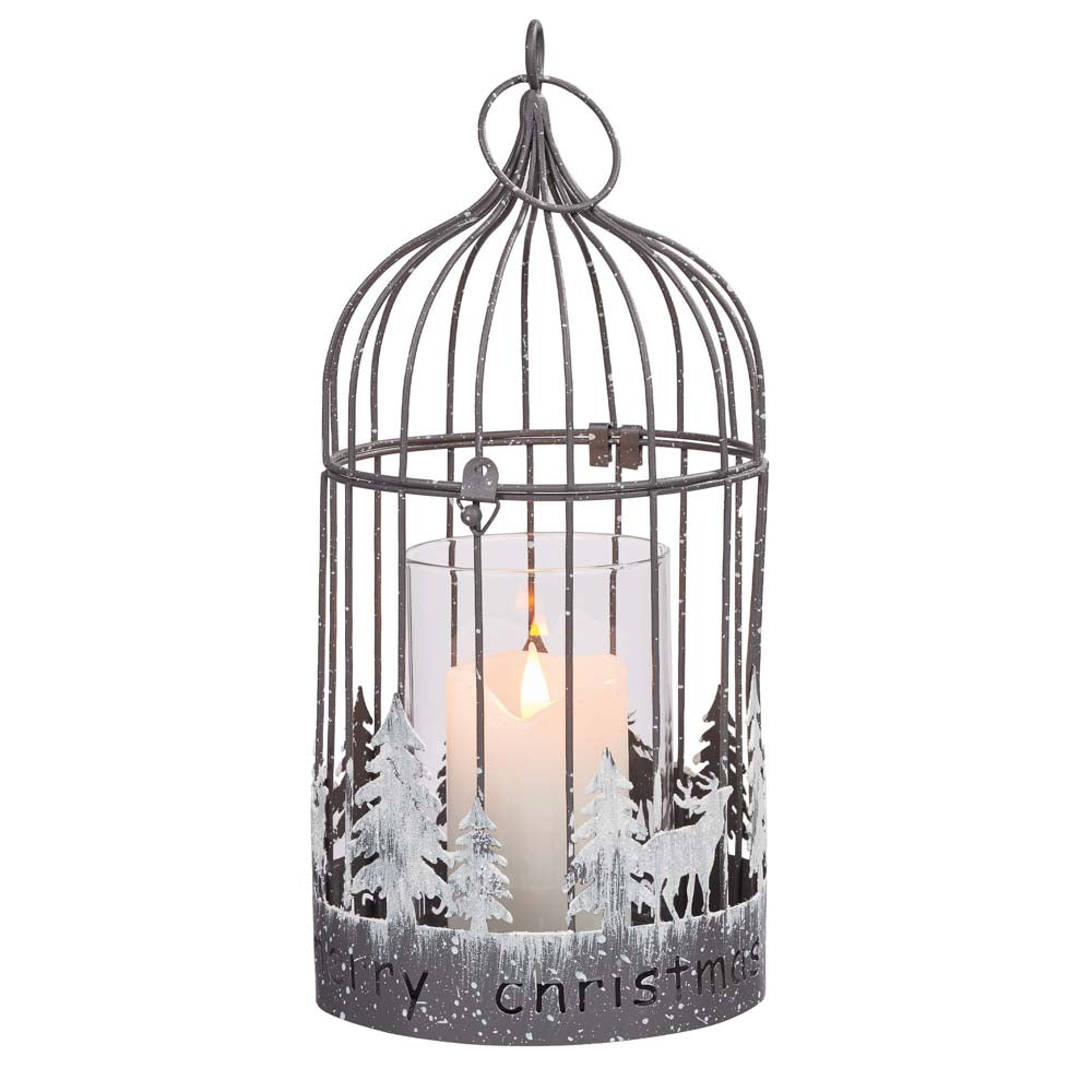 Deko-Vogelkäfig mit Bäumen und Rentieren und LED-Teelicht, batteriebetrieben_524116