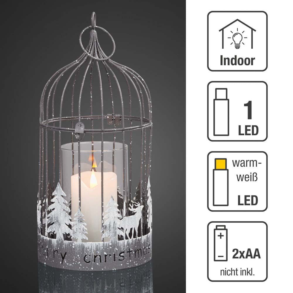 Deko-Vogelkäfig mit Bäumen und Rentieren und LED-Teelicht, batteriebetrieben_524116