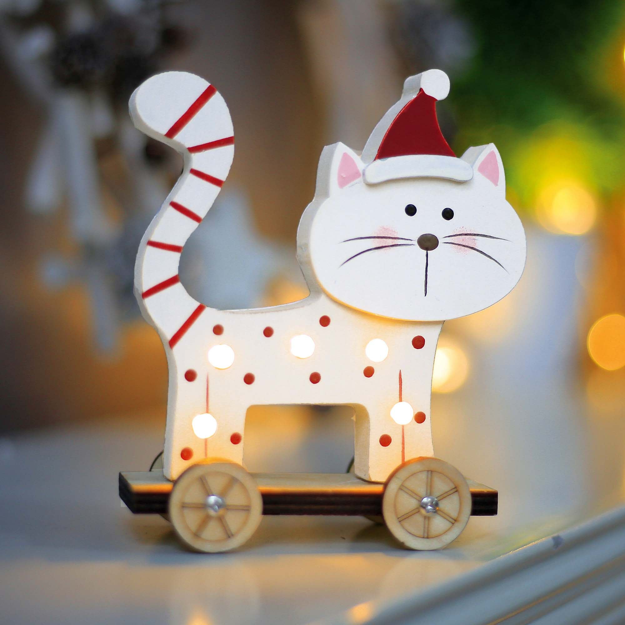 LEDs fahrbar, Katze, – stehend, warm-weiße 5 LED-Figur beleuchtet, Hellum Direkt