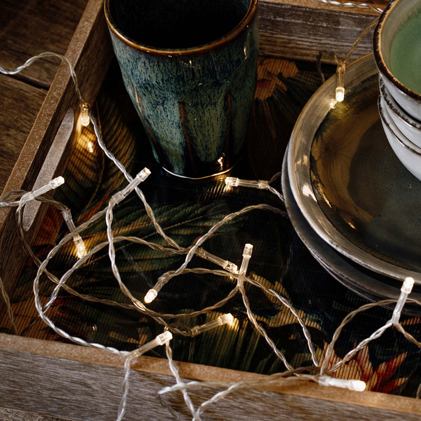 2-tlg. Set 10-tlg. LED-Lichterkette, warm-weiß, transparentes Kabel, batteriebetrieben_524222