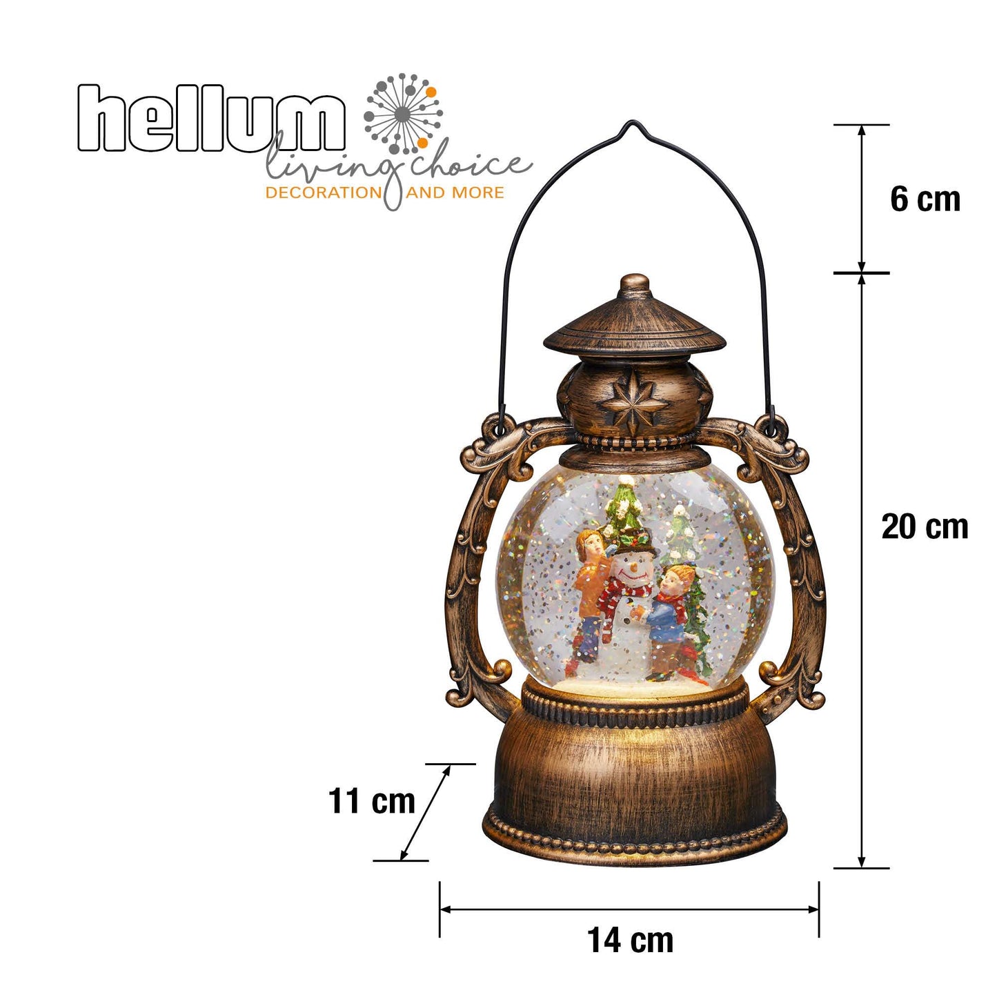 LED-Wasser-Kugellaterne mit Schneemann und Weihnachtsbaum, batteriebetrieben