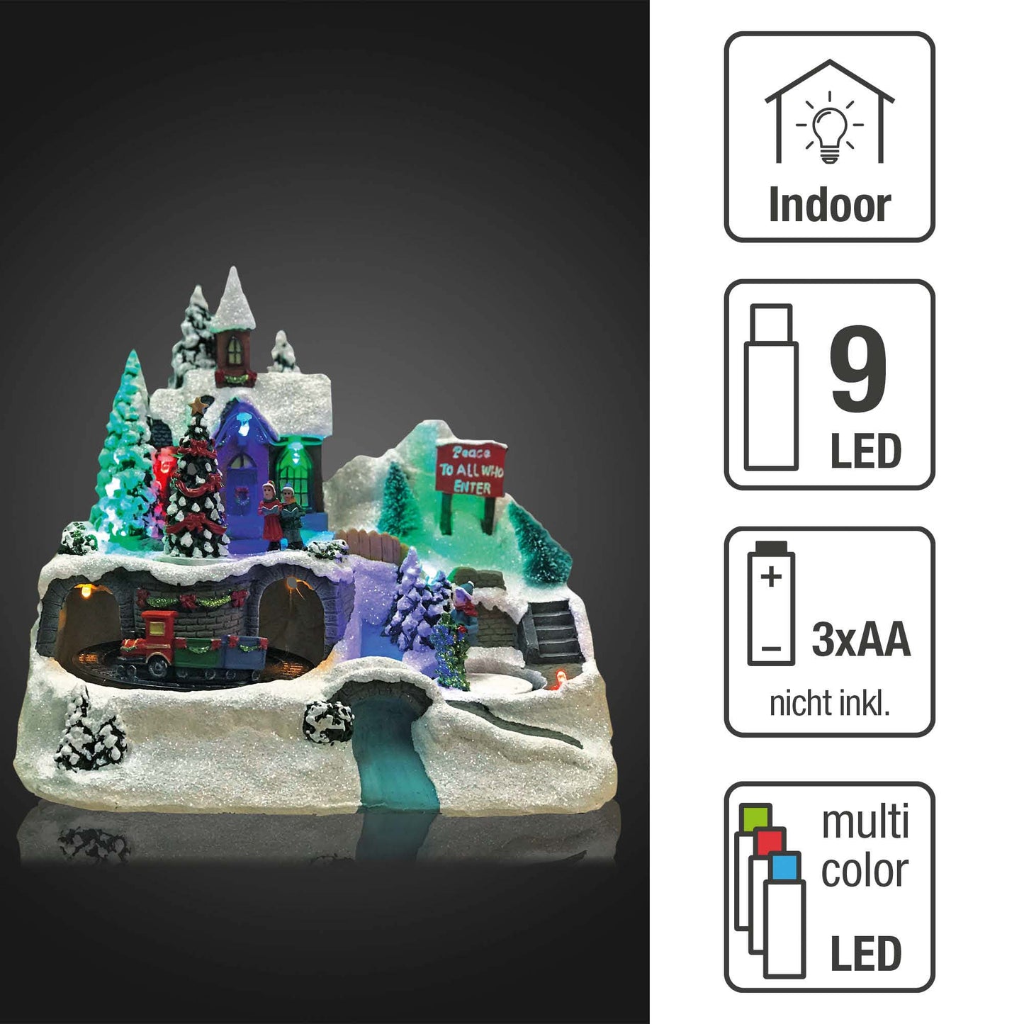 LED-Szene mit Bergdorf und fahrendem Zug, batteriebetrieben_524390