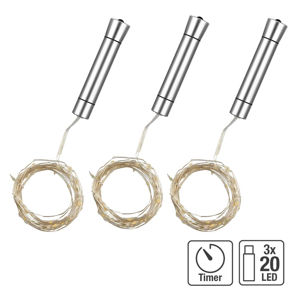 3-tlg Set mit 20-tlg. LED-Flaschen-Lichterkette, warm-weiß, batteriebetrieben 522822 x3