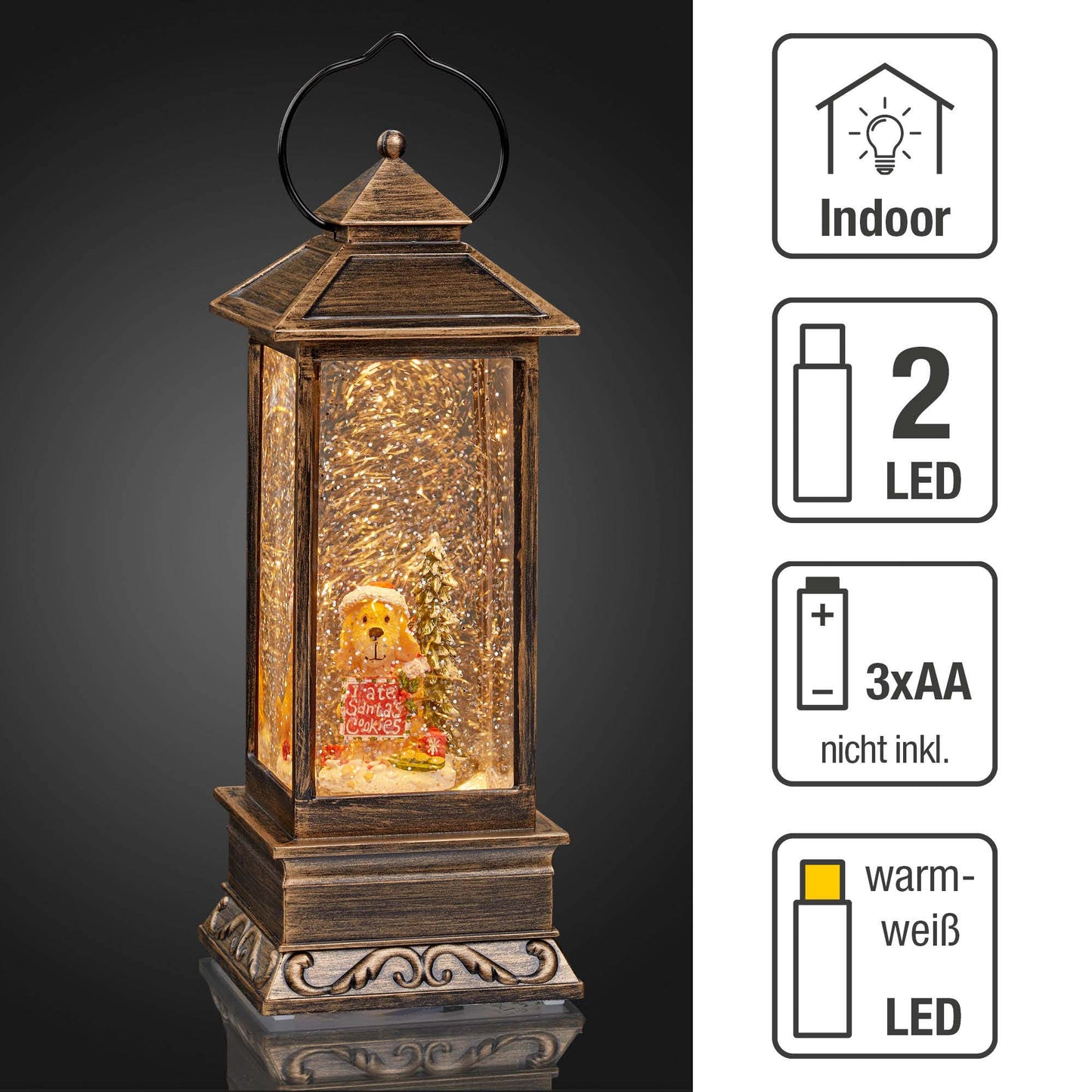 LED-Wasser-Laterne "Laterne mit Hund" , 1 LED ww, mit 6 h Timer, batteriebetrieben