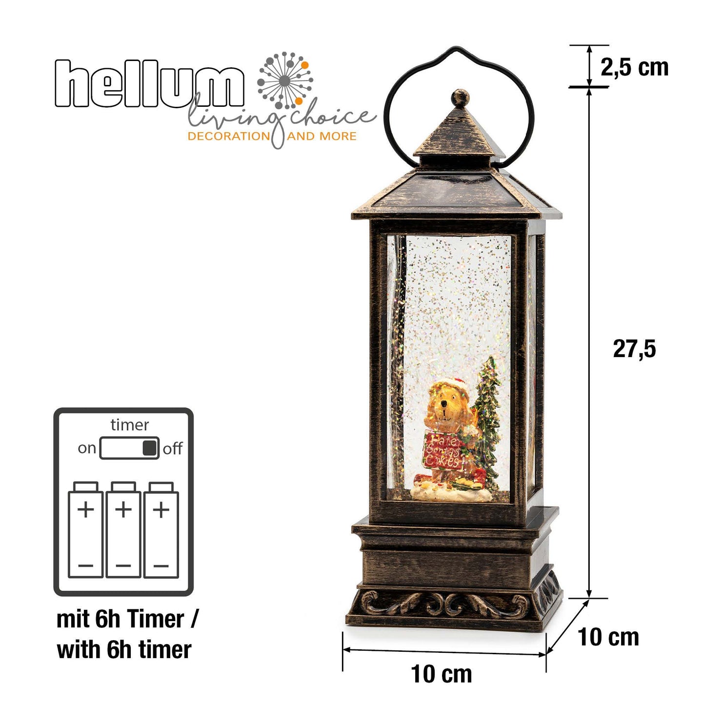 LED-Wasser-Laterne "Laterne mit Hund" , 1 LED ww, mit 6 h Timer, batteriebetrieben