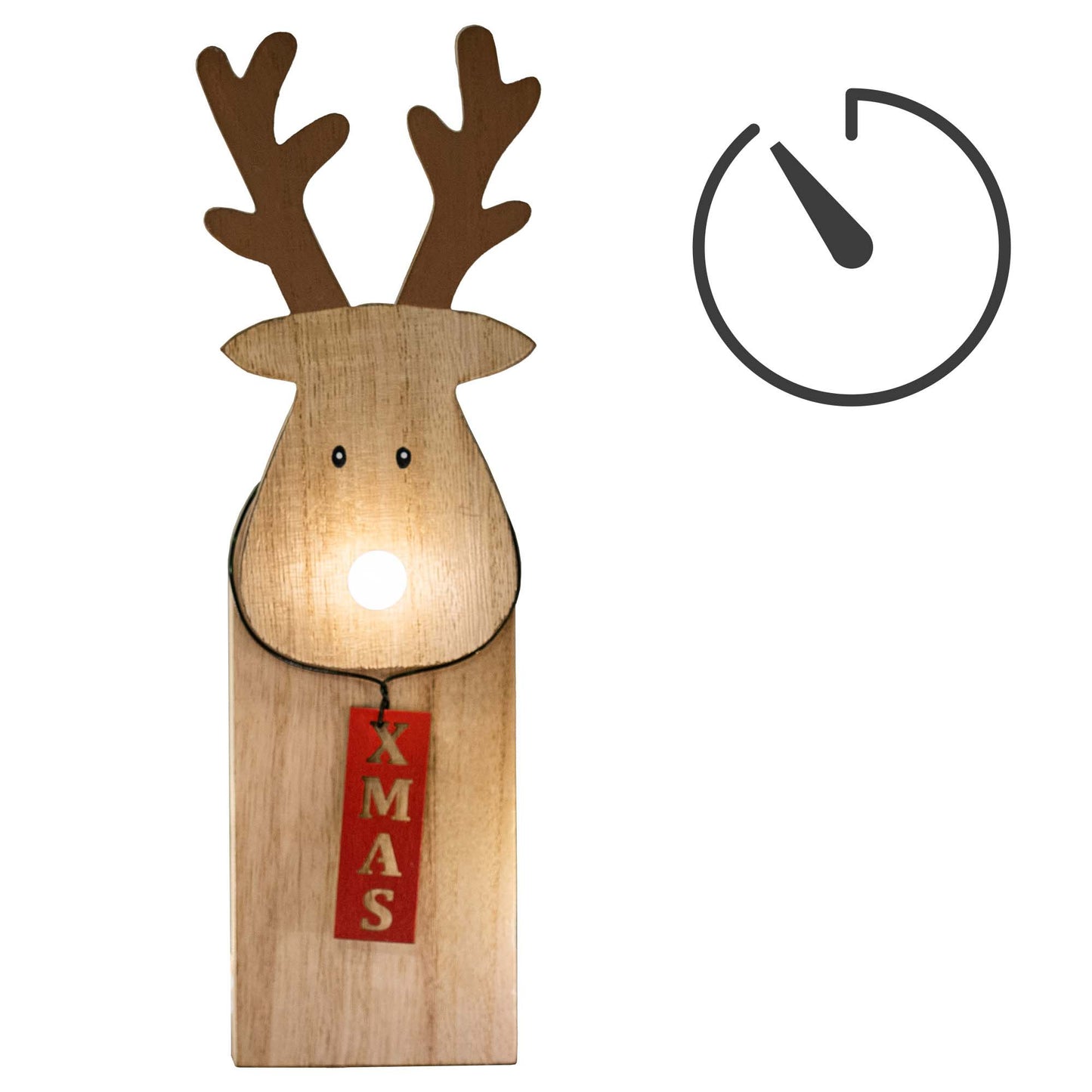 LED-Holz-Rentier mit leuchtender Nase, 1 LED ww, mit 6 h Timer, batteriebetrieben