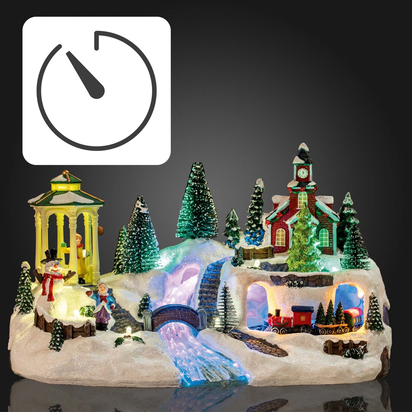 LED-Weihnachtsdorf, Fiberoptik-Stil, fahrender Zug 8 Musik, 8 Weihnachtslieder, LEDs bunt