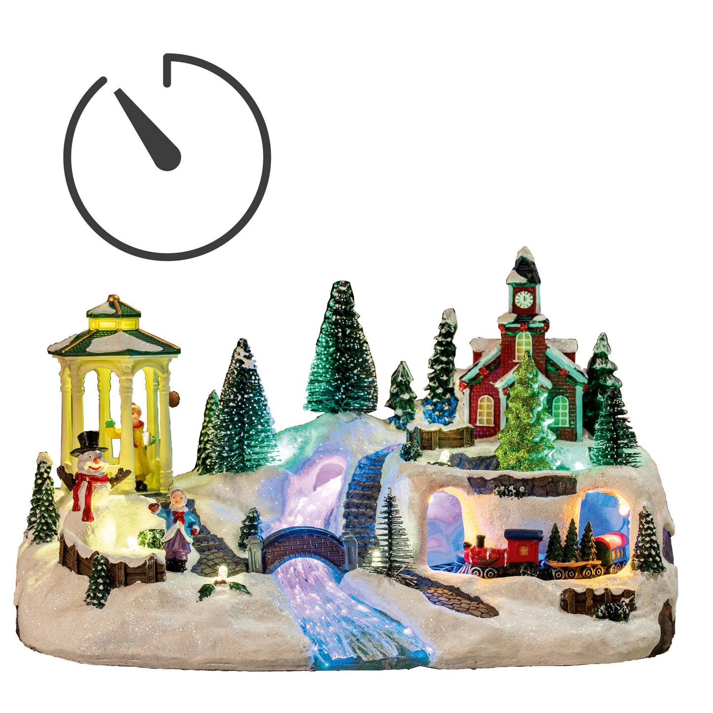 LED-Weihnachtsdorf, Fiberoptik-Stil, fahrender Zug 8 Musik, 8 Weihnachtslieder, LEDs bunt
