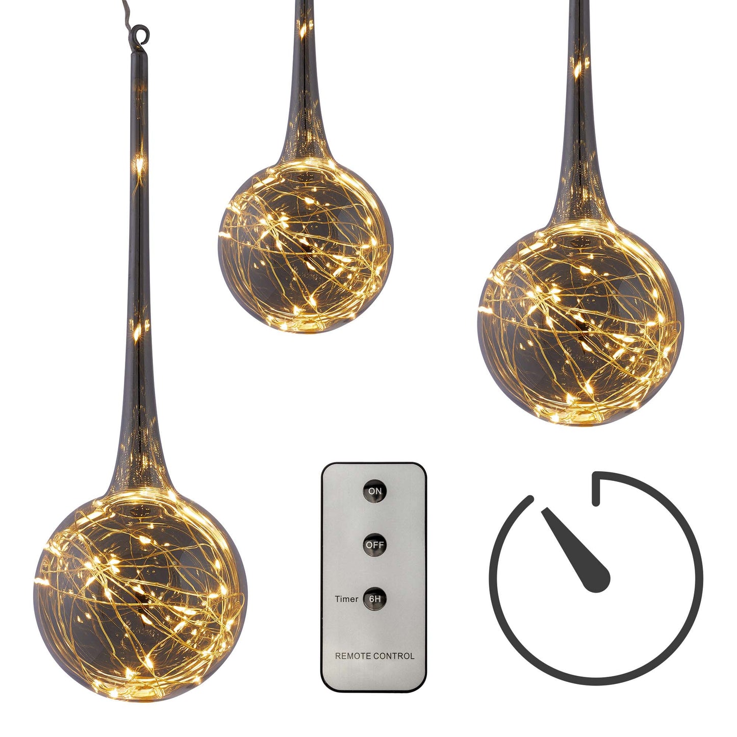 LED-Glas-Tropfen mit Lichterkette, 30 LEDs warm-weiß, beschichtetes Glas "Smokey", Innen-Transformator