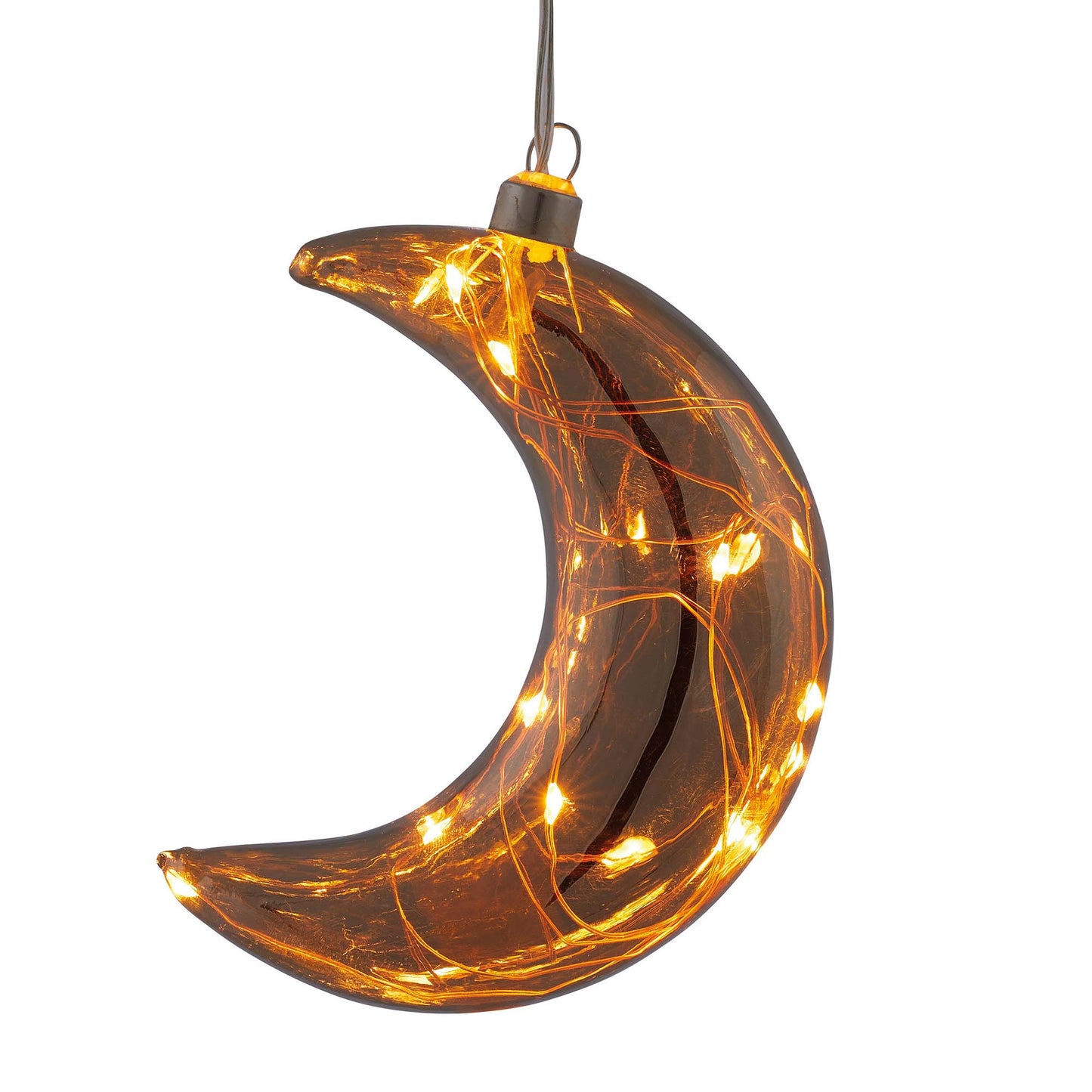 LED-Glas-Mond, rauchgrau, mit Lichterkette "Tauperlen", 10 LEDs bernsteinfarbene, 6 h Timer