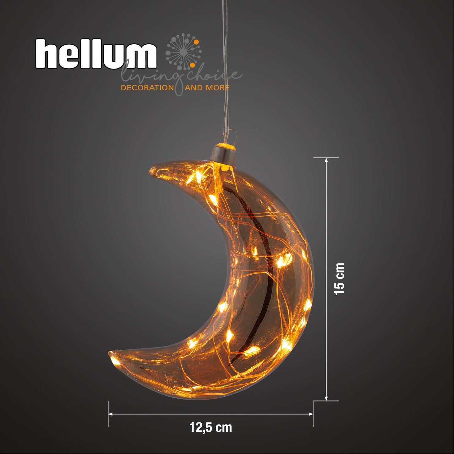 LED-Glas-Mond, rauchgrau, mit Lichterkette "Tauperlen", 10 LEDs bernsteinfarbene, 6 h Timer