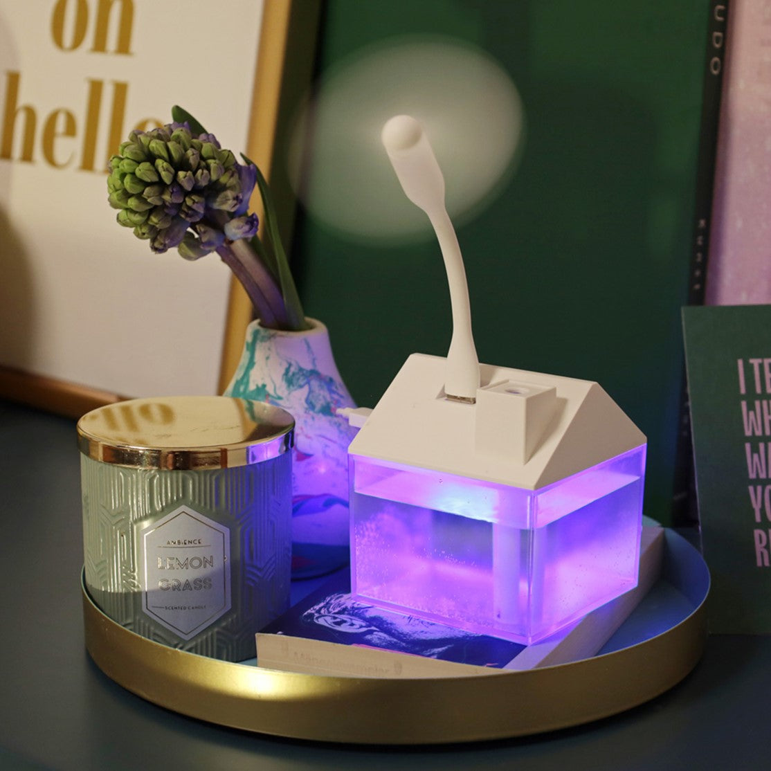 LED- Luftbefeuchter, Haus weiß, RGB, USB-Kabel