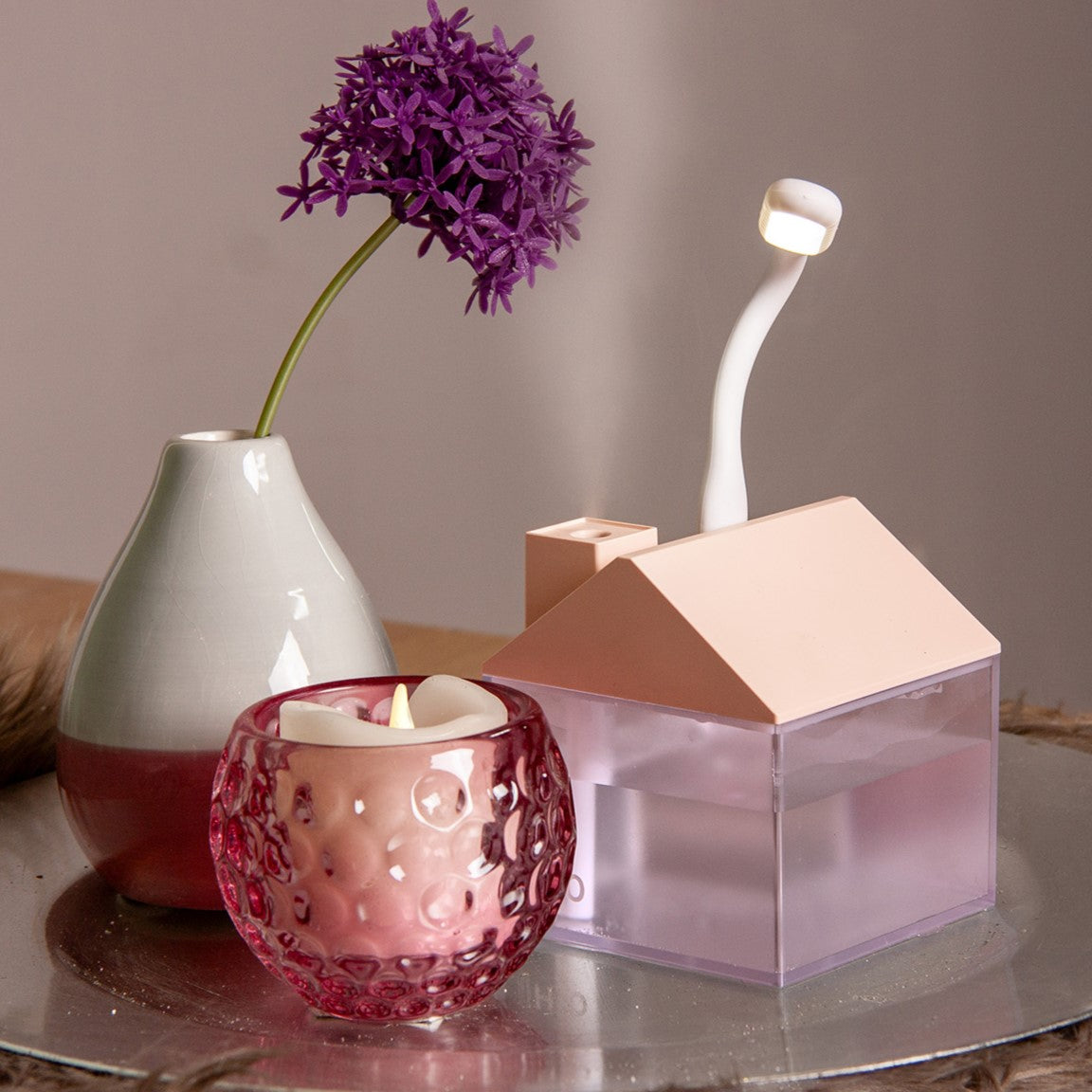 LED- Luftbefeuchter, Haus pink, RGB, USB-Kabel